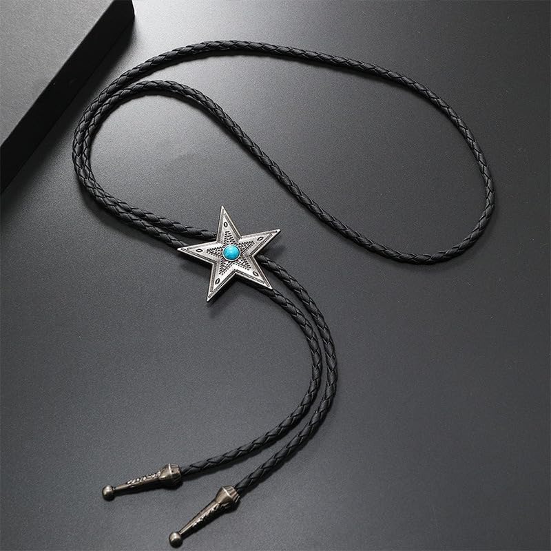 FGSS Vintage Turquoise Bolo Tie For Men - Western Cowboy Colored Oval Bola Necktie Retro Leather Necklace for Men Women - Image 2